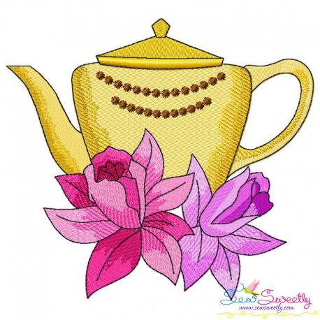 Teapot And Flowers-10 Embroidery Design Pattern