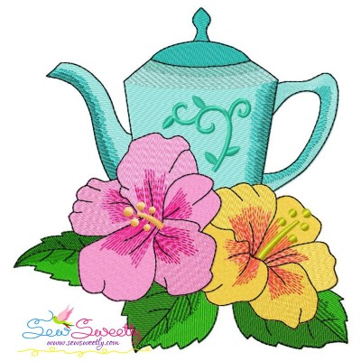 Teapot And Flowers-9 Embroidery Design Pattern-1