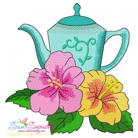 Teapot And Flowers-9 Embroidery Design Pattern