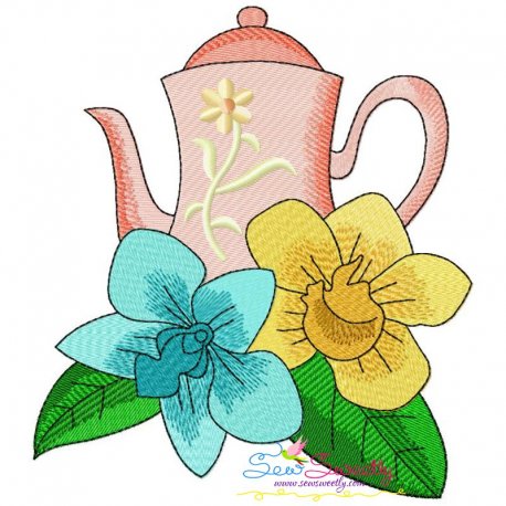 Teapot And Flowers-8 Embroidery Design Pattern