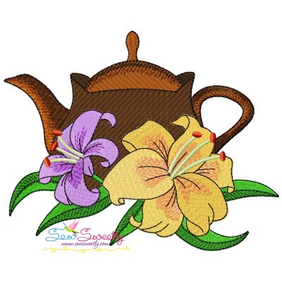 Teapot And Flowers-7 Embroidery Design Pattern-1