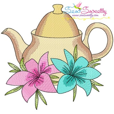 Teapot And Flowers-6 Embroidery Design Pattern-1