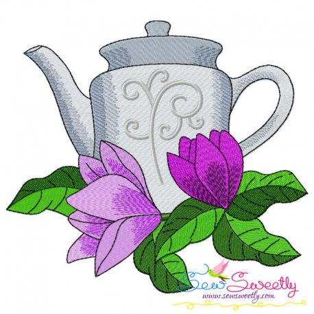 Teapot And Flowers-5 Embroidery Design Pattern