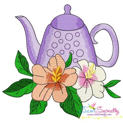 Teapot And Flowers-4 Embroidery Design Pattern-1