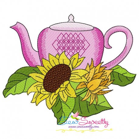 Teapot And Flowers-3 Embroidery Design Pattern