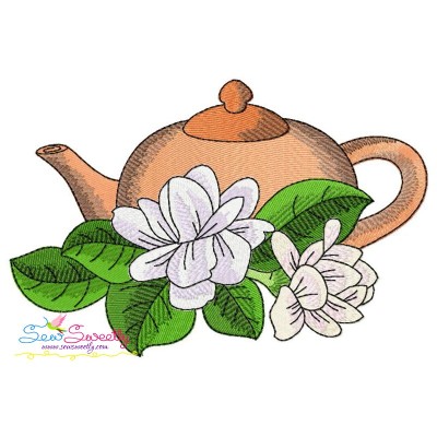 Teapot And Flowers-1 Embroidery Design Pattern-1