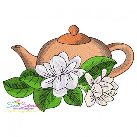 Teapot And Flowers-1 Embroidery Design Pattern