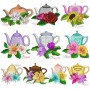 Teapot And Flowers Embroidery Design Bundle-1