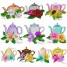 Teapot And Flowers Embroidery Design Bundle- 1