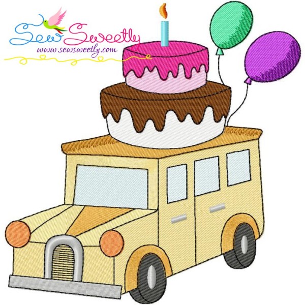 Birthday Cake Car Embroidery Design Pattern-1