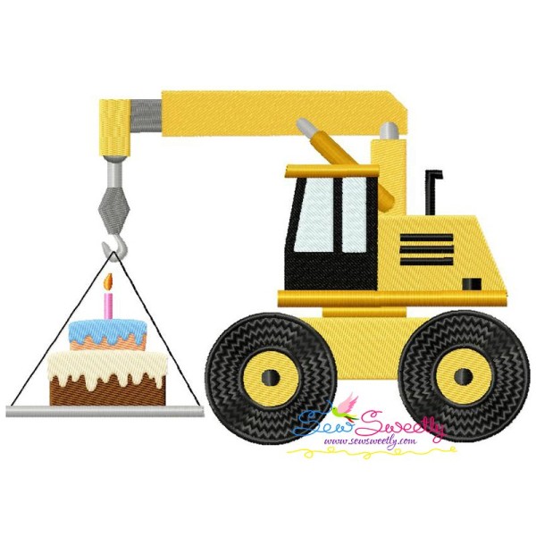 Birthday Cake Crane Embroidery Design Pattern-1