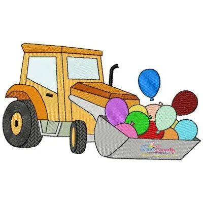 Birthday Balloons Bulldozer Embroidery Design Pattern-1