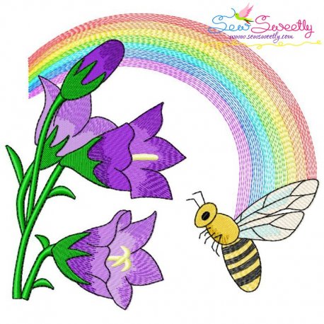 Bee Flowers And Rainbow-10 Embroidery Design Pattern