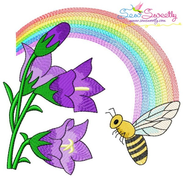 Bee Flowers And Rainbow-10 Embroidery Design Pattern-1