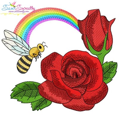Bee Flowers And Rainbow-9 Embroidery Design Pattern-1