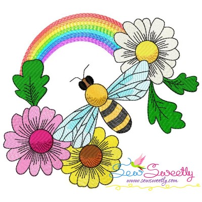 Bee Flowers And Rainbow-8 Embroidery Design Pattern-1