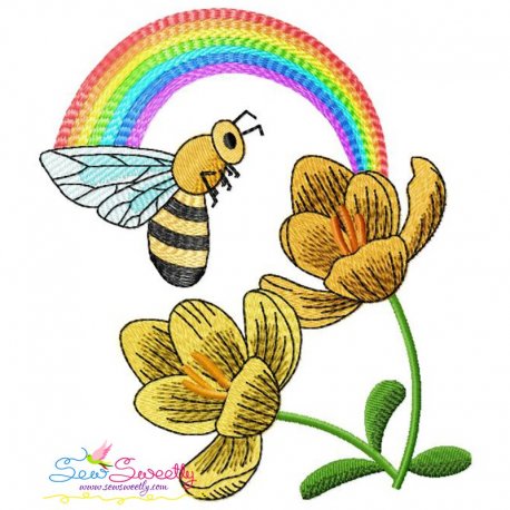 Bee Flowers And Rainbow-6 Embroidery Design Pattern