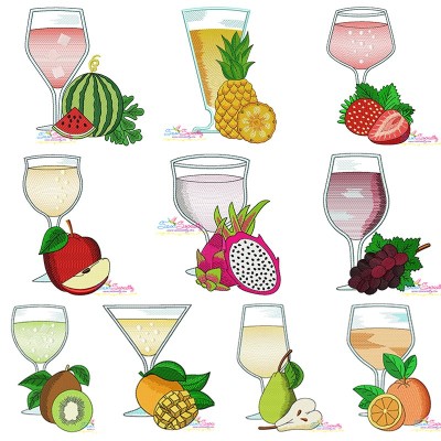 Fruit Juice Glasses Embroidery Design Pattern Bundle-1