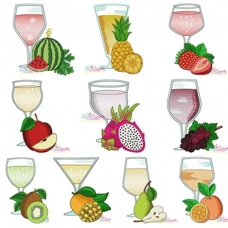 Fruit Juice Glasses Embroidery Design Bundle-1