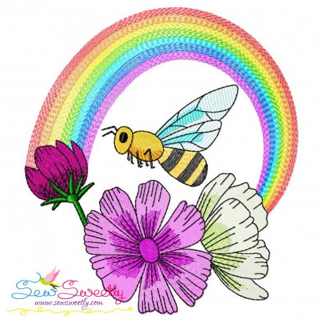 Bee Flowers And Rainbow-4 Embroidery Design Pattern