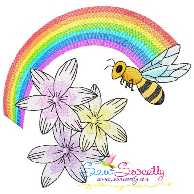 Bee Flowers And Rainbow-2 Embroidery Design Pattern-1