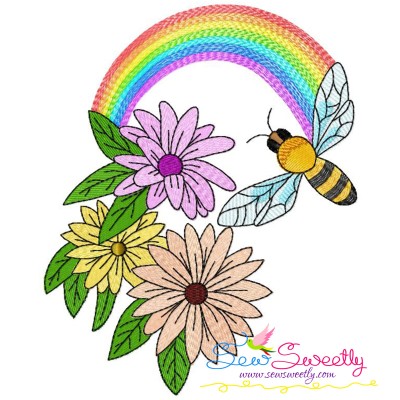 Bee Flowers And Rainbow-1 Embroidery Design Pattern-1