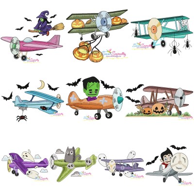 Halloween Aircrafts Embroidery Design Pattern Bundle-1