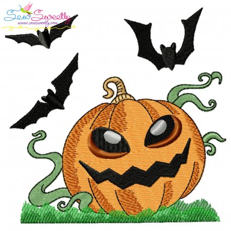 Halloween Pumpkin And Bats Embroidery Design Pattern-1