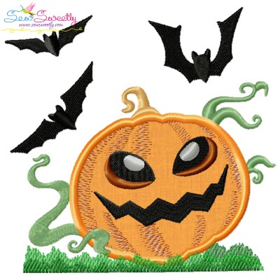 Halloween Pumpkin And Bats Applique Design Pattern-1