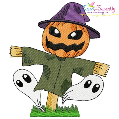 Halloween Pumpkin Scarecrow And Ghosts Embroidery Design Pattern-1