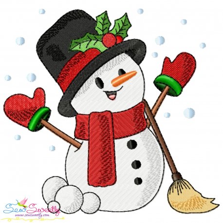 Christmas Snowman Broom Embroidery Design Pattern-1