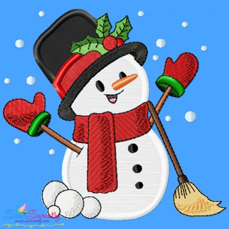 Christmas Snowman Broom Applique Design Pattern