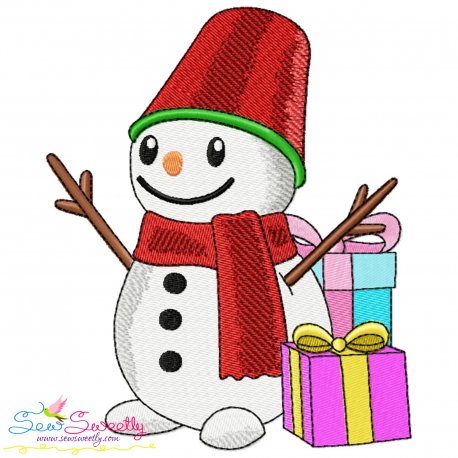 Christmas Snowman With Gifts Embroidery Design Pattern