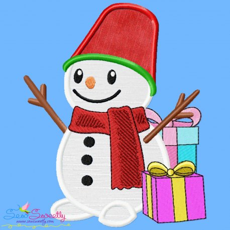 Christmas Snowman With Gifts Applique Design Pattern