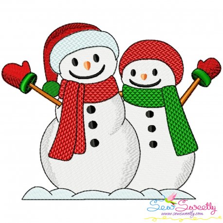 Christmas Snowman Couple Embroidery Design Pattern-1