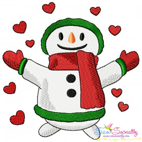 Christmas Snowman Hearts Embroidery Design Pattern-1