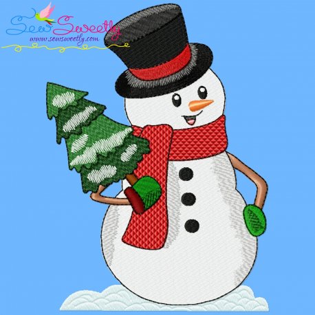 Snowman And Christmas Tree Embroidery Design Pattern-1