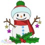 Christmas Snowman And Holly Leaves Embroidery Design Pattern-1