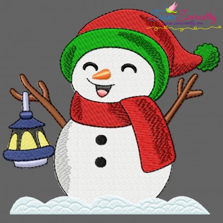 Christmas Snowman Lantern Embroidery Design Pattern