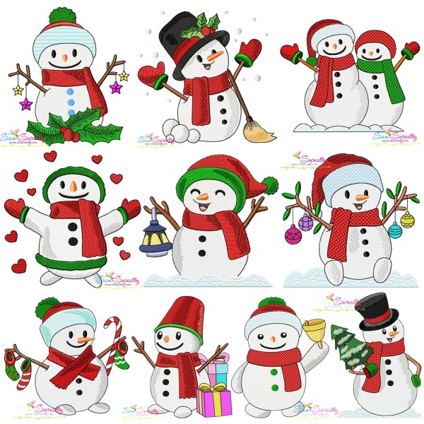 Christmas Snowman Filled Stitch Embroidery Design Bundle-1