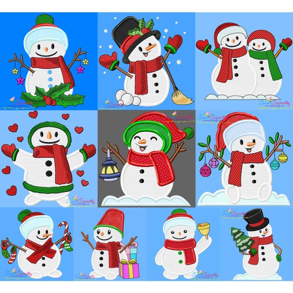 Christmas Snowman Applique Design Bundle-1