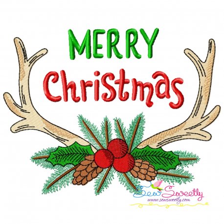 Merry Christmas Antlers Lettering Embroidery Design Pattern