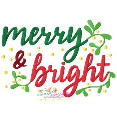 Merry And Bright-2 Christmas Lettering Embroidery Design Pattern-1