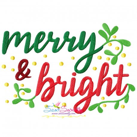 Merry And Bright-2 Christmas Lettering Embroidery Design Pattern