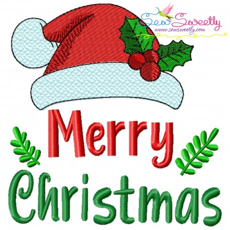 Merry Christmas Santa Hat Lettering Embroidery Design Pattern