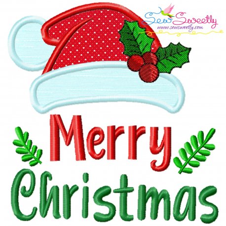 Merry Christmas Santa Hat Lettering Applique Design Pattern