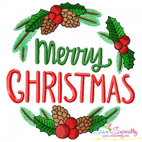 Merry Christmas Wreath Lettering Embroidery Design Pattern