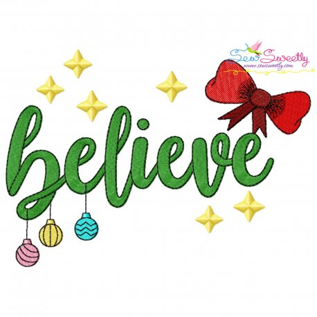 Believe Christmas Lettering Embroidery Design Pattern