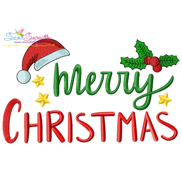 Merry Christmas Holly Leaves Lettering Embroidery Design Pattern-1