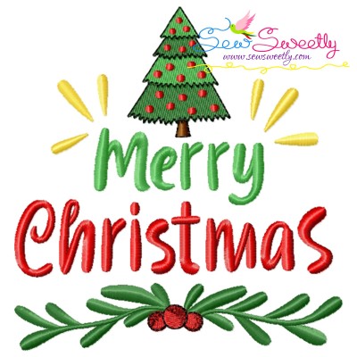 Merry Christmas Tree Lettering Embroidery Design Pattern-1